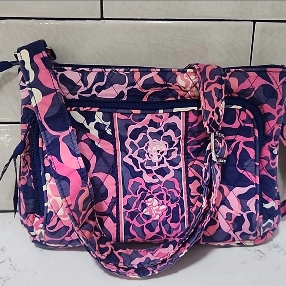 Vera Bradley Floral Pink Blue Quilted Shoulder Bag Retired Pattern Fun Colorful